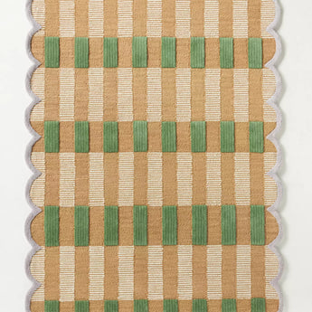 Matilda Goad Plaid Scallop Wool Hand Tufted Area Rug, Luxurious Designer, Anro Irregular, for Bedroom, Living Room or Hallway