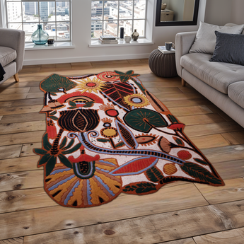 Handmade Modern Floral and Geometric Pattern Wool Area Rug