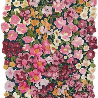 Handmade Colorful Flower Silk & Wool Area Rug