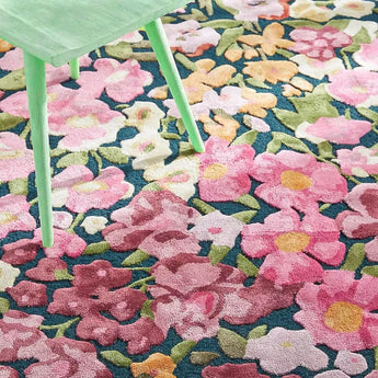Handmade Colorful Flower Silk & Wool Area Rug